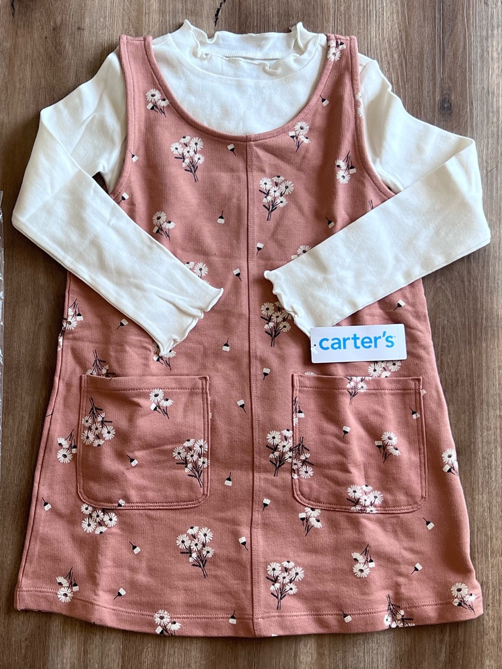 NWT Carter’s Pink Floral Dress with White Long-Sleeve Top Girls Size 5